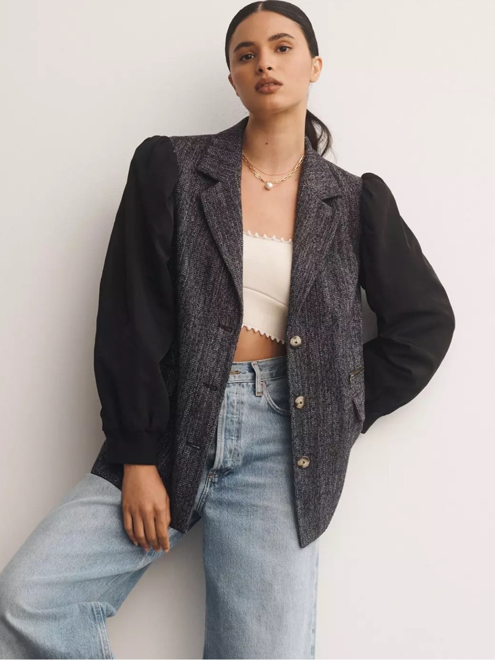 Anthropologie Maeve Mixed Media Relaxed Jacket Blazer Size 8
